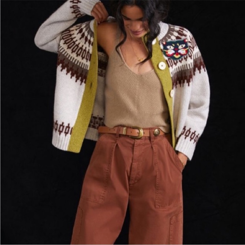 Anthropologie X The Reeds Colorblocked Fair Isle Wool Cardigan